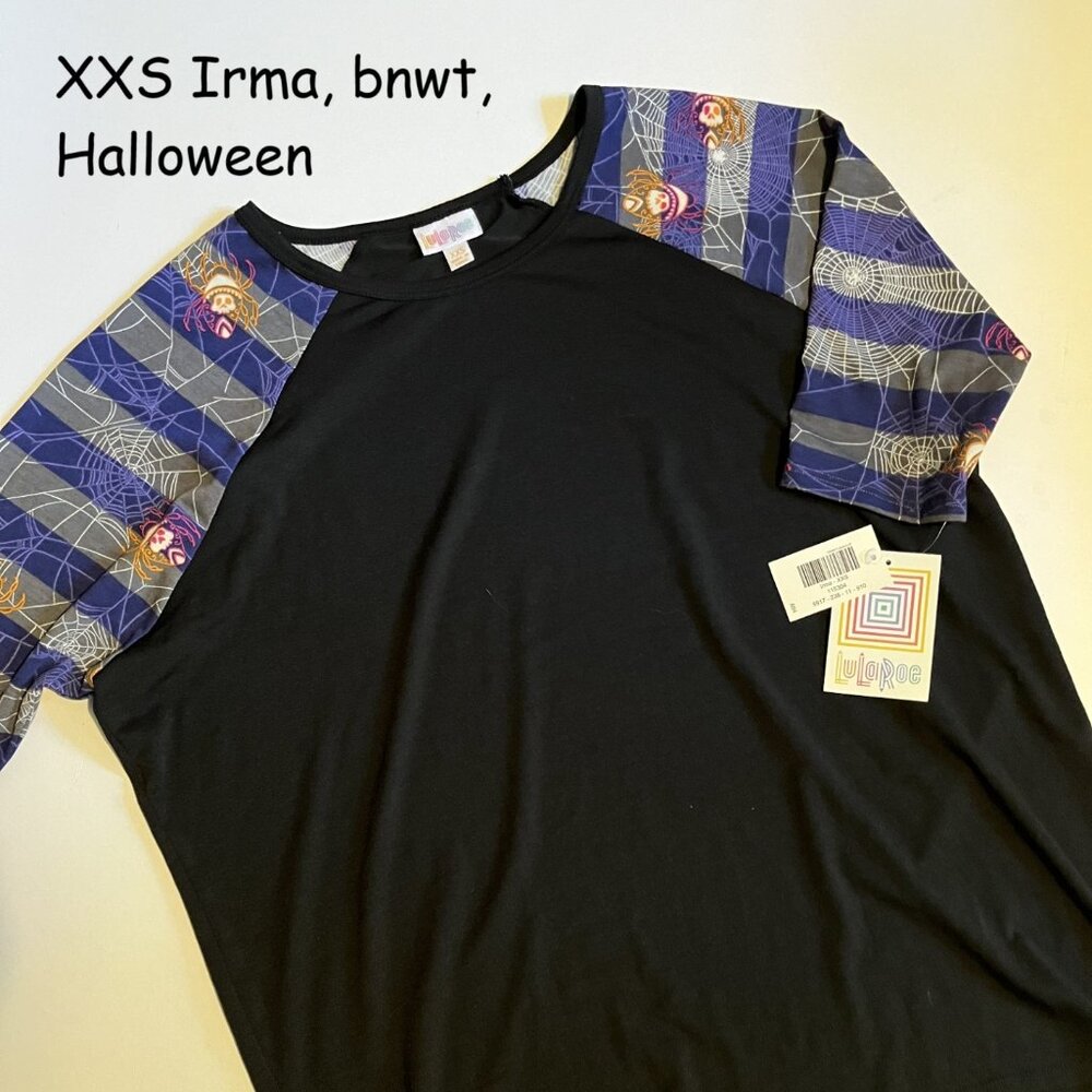 XXS Lularoe Irma oversized top, Halloween, black with spiders